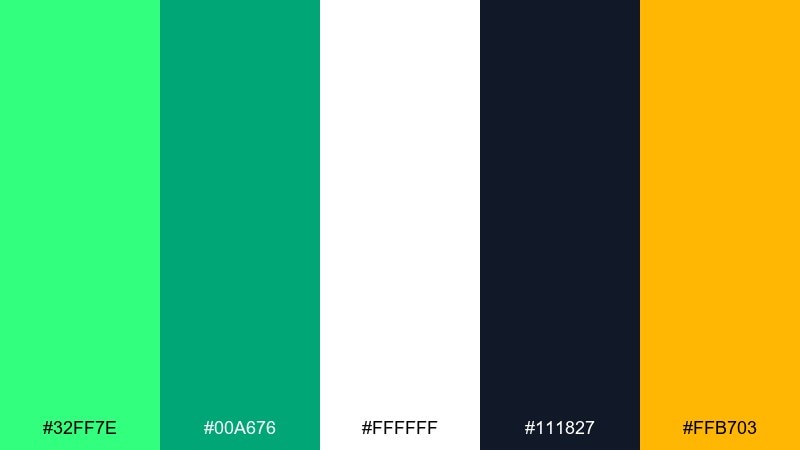 fresh mint retail bright green color palette with hex codes