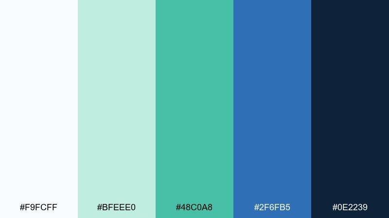 fresh tech white green blue color palette with hex codes