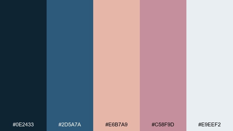 frosted petal night blue rose gold color palette with hex codes