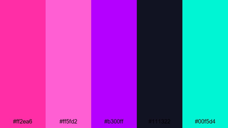 fuchsia neon night color palette with hex codes