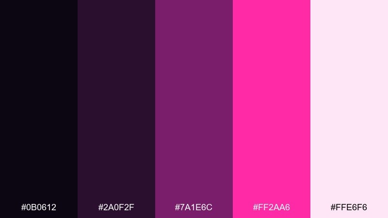 fuchsia noir color palette with hex codes
