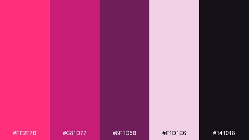 fuchsia velvet pink flamingo color palette with hex codes