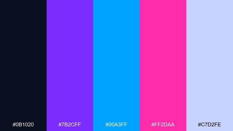 future dusk neon color palette with hex codes