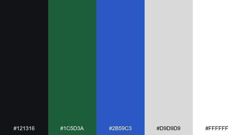 gallery minimal black green blue color palette with hex codes