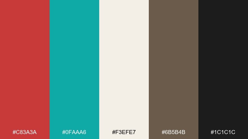 gallery wall contrast red turquoise color palette with hex codes