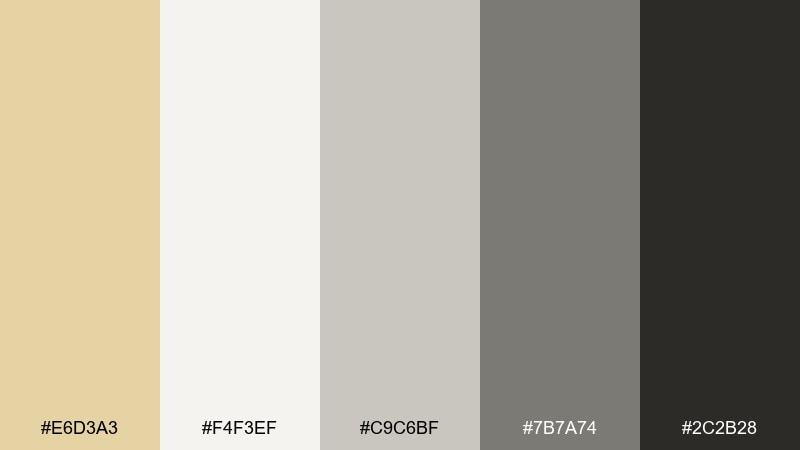 gallery warm gray pale gold color palette with hex codes