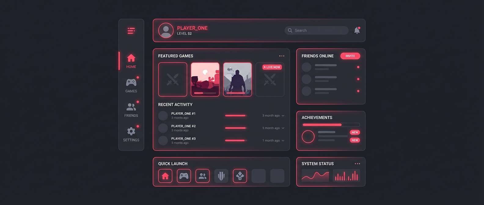 gaming dashboard ui