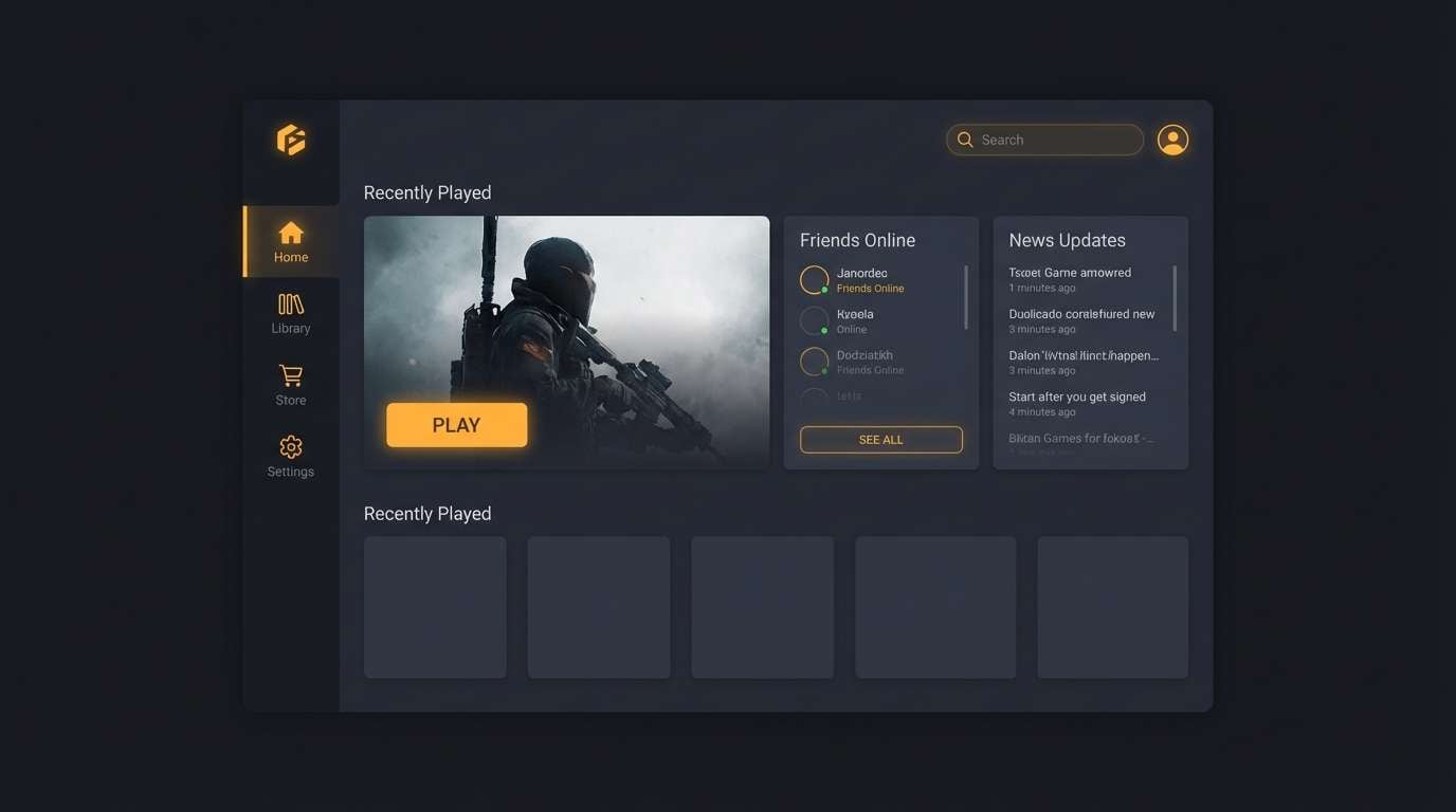 dark gaming launcher ui