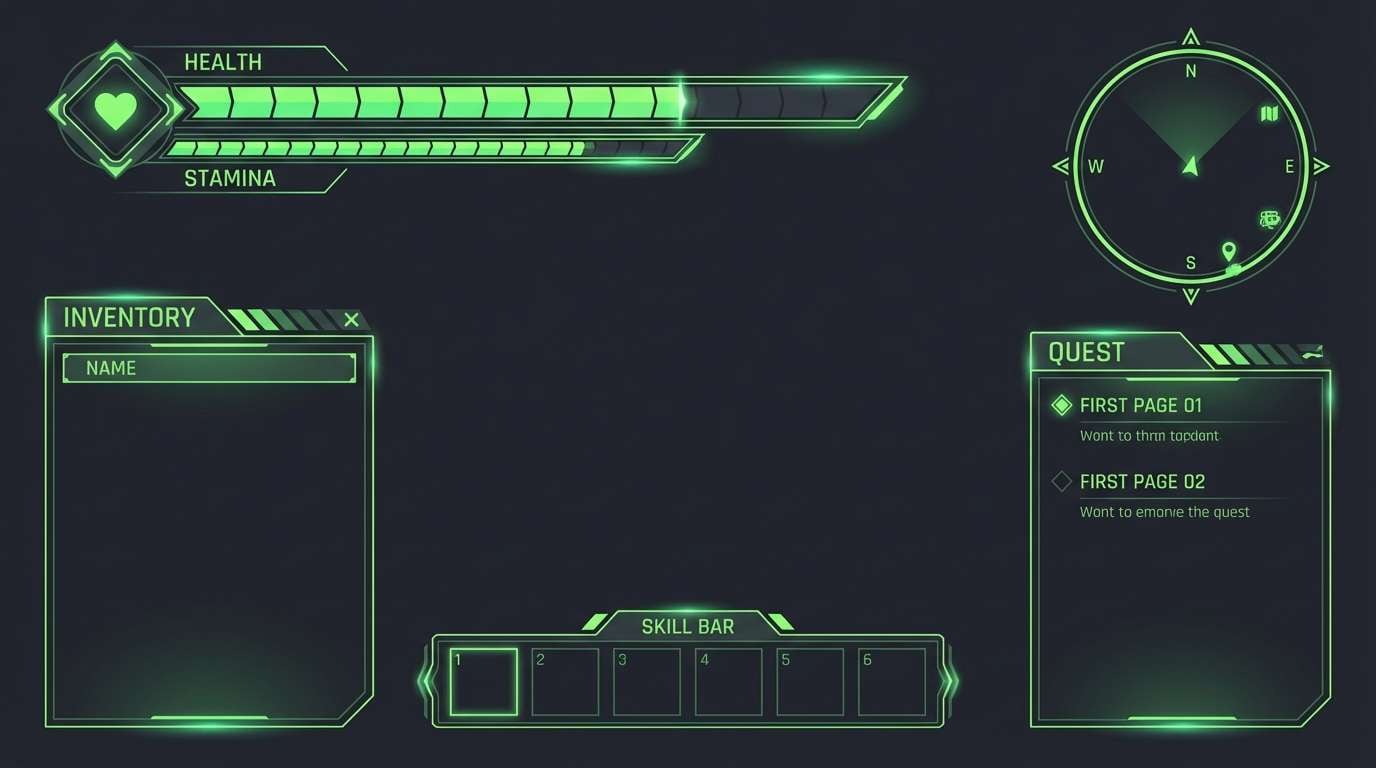 neon green gaming ui