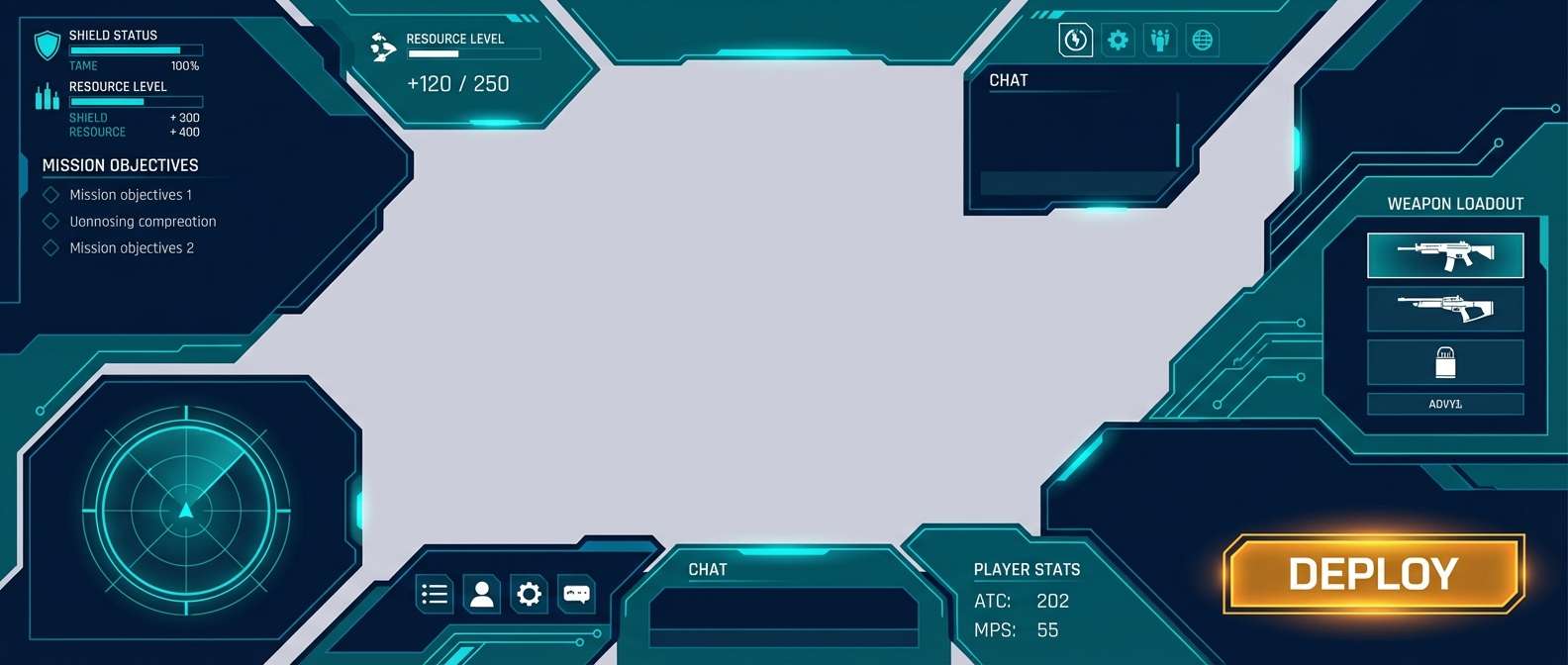 gaming overlay ui in dark turquoise tone