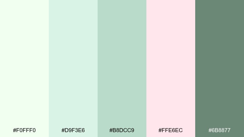 garden party pastels honeydew color palette with hex codes