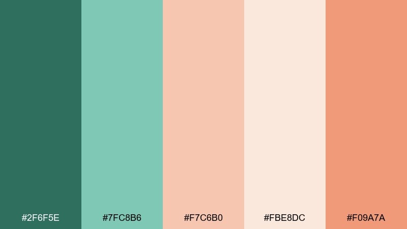 garden sorbet green peach color palette with hex codes