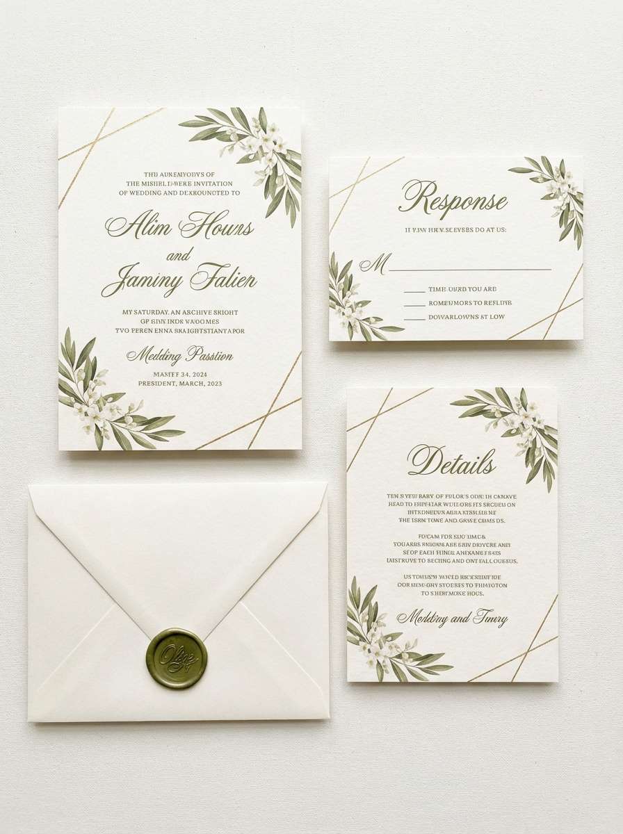 wedding suite in olive and ivory