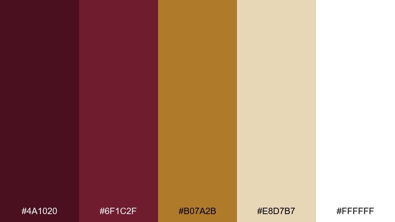 garnet and champagne maroon gold color palette with hex codes