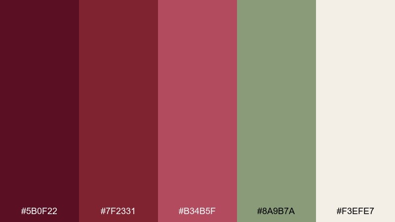 garnet and sage red burgundy color palette with hex codes