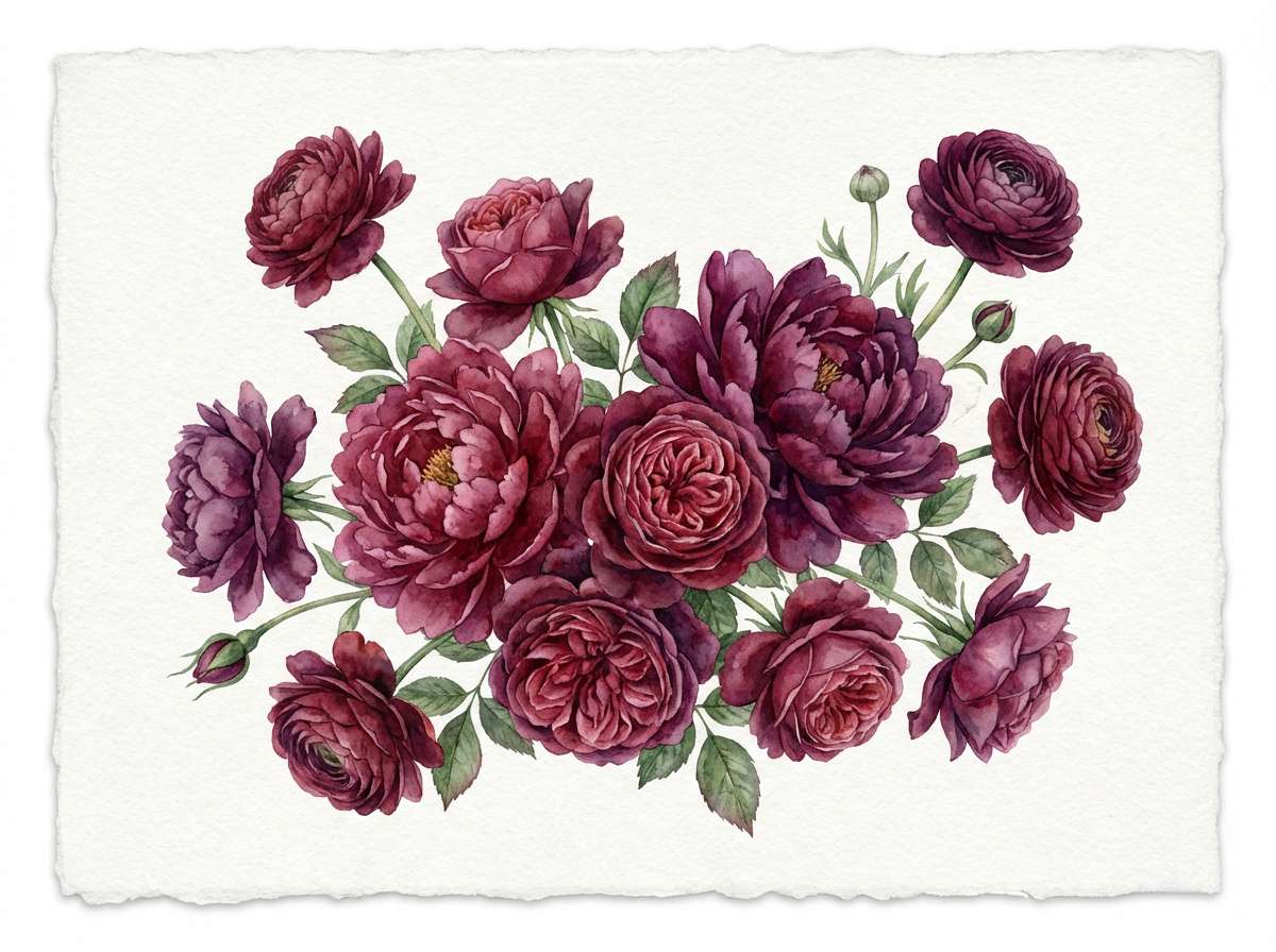 garnet bloom watercolor florals