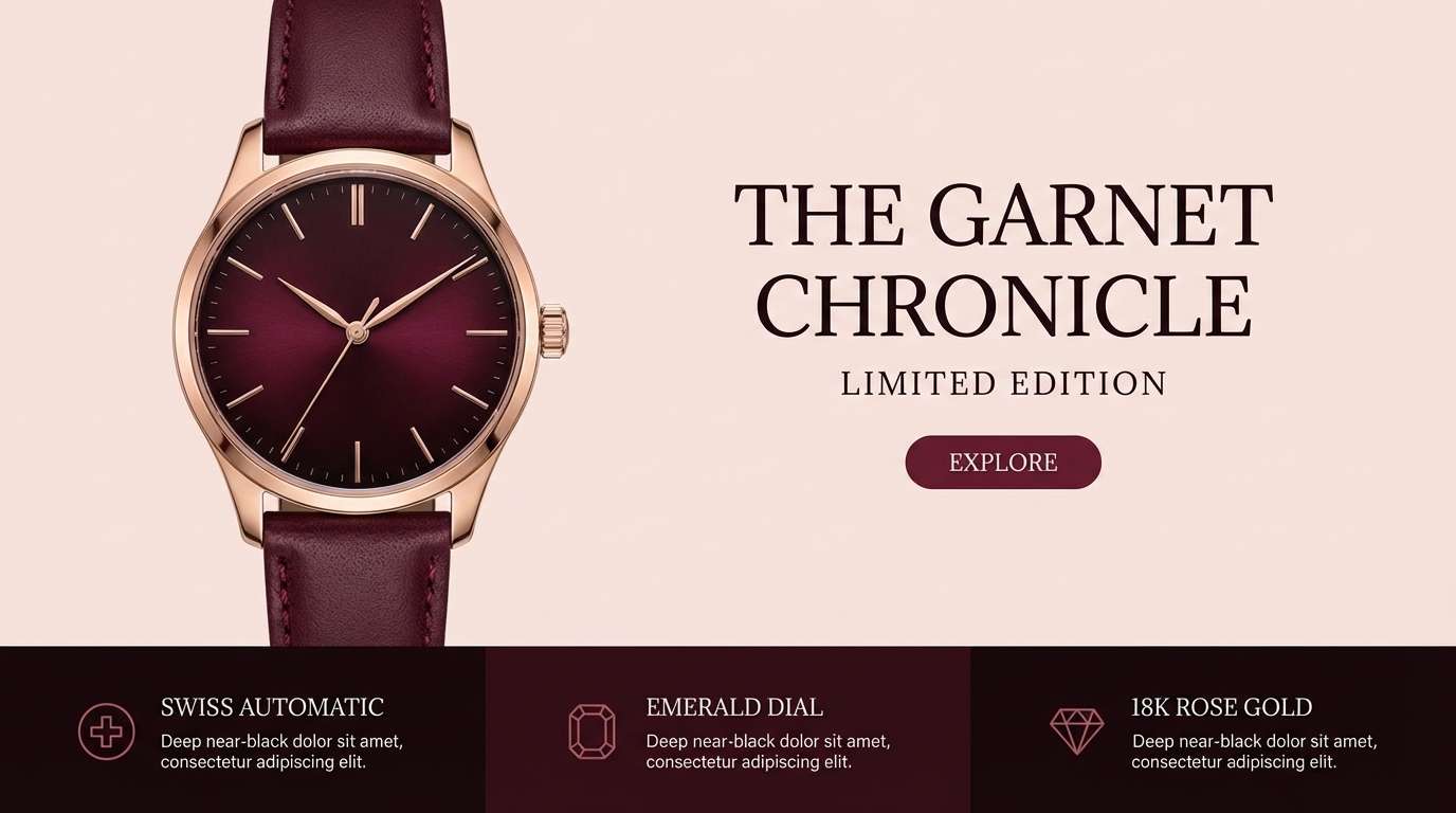 luxury landing page in garnet tones