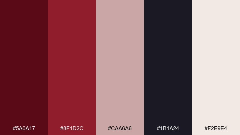 garnet nightfall color palette with hex codes