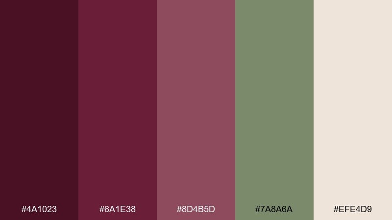garnet sage burgundy plum color palette with hex codes