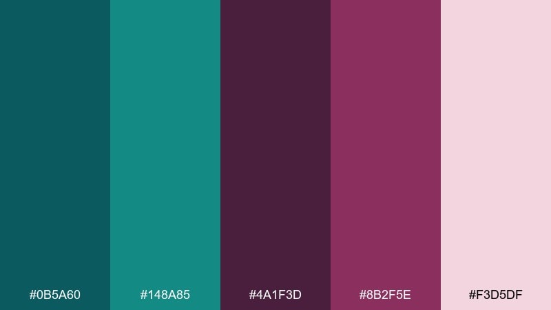 garnet tide teal plum color palette with hex codes