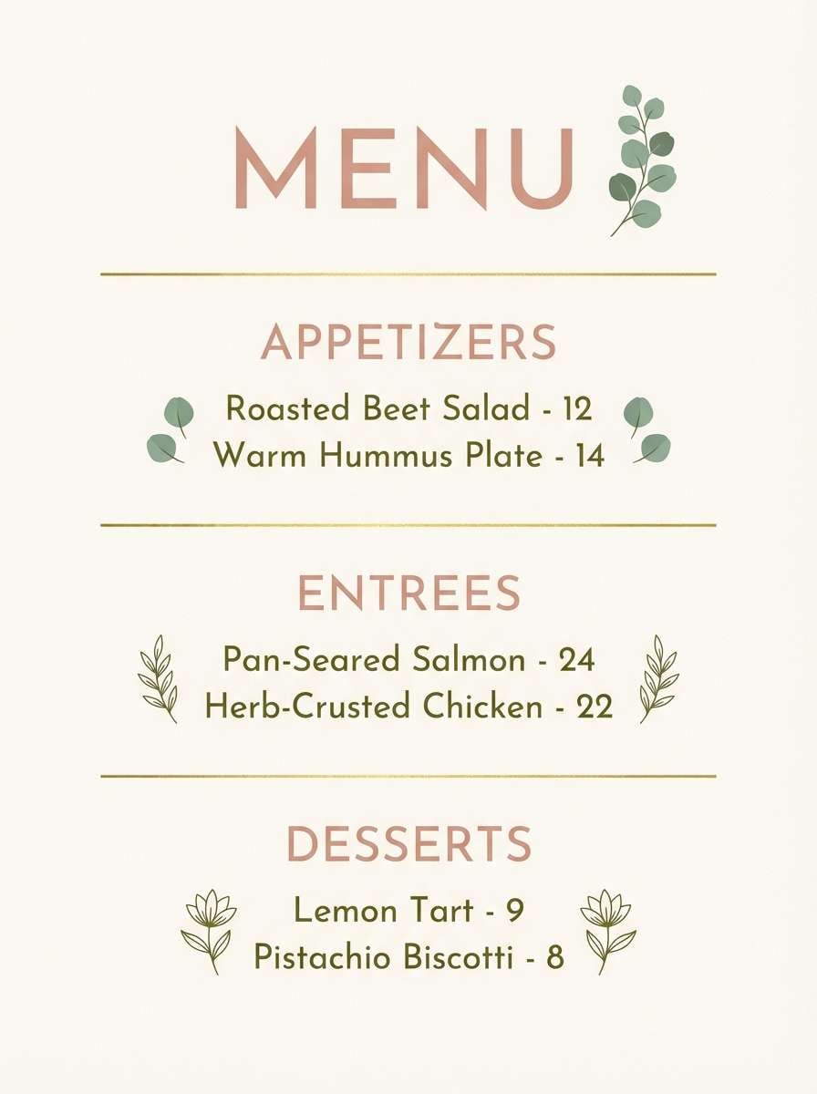 eucalyptus blush menu card