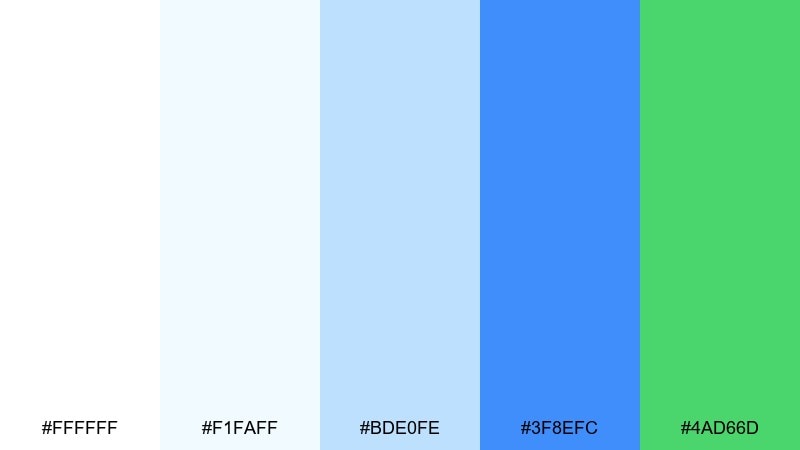 gentle glacier white blue green color palette with hex codes