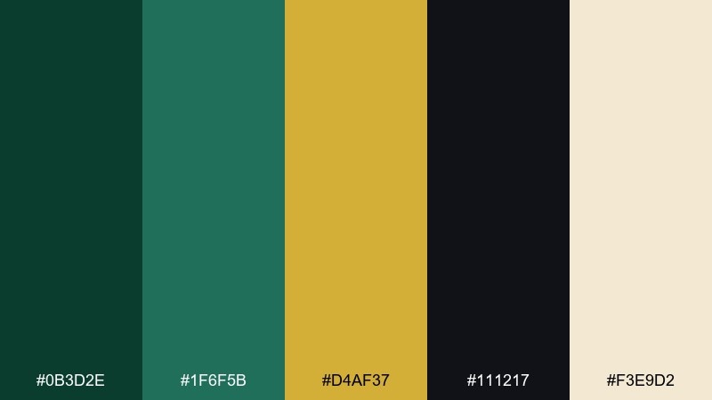 gilded emerald art deco color palette with hex codes