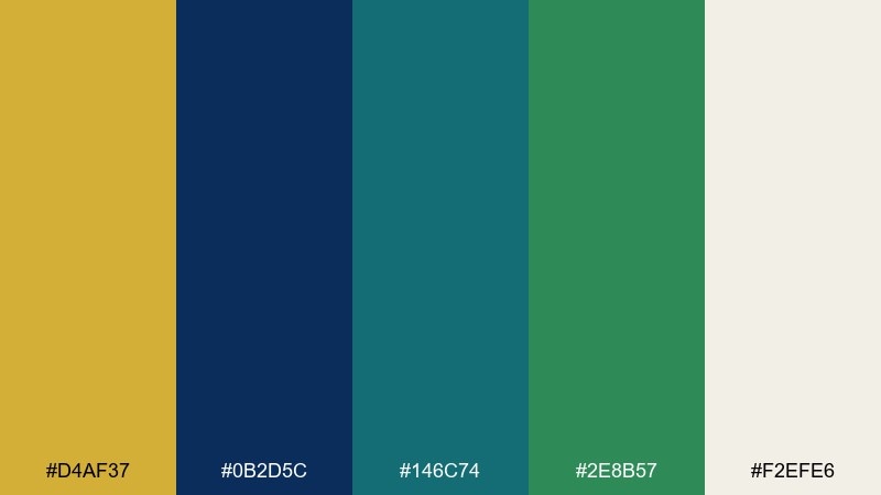 gilded ocean calm gold blue green color palette with hex codes