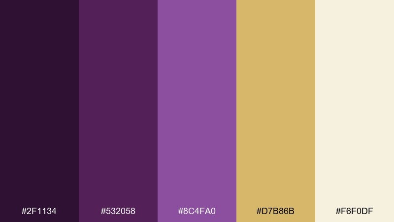 gilded orchid eggplant color palette with hex codes