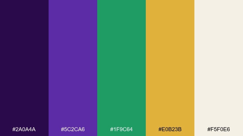 gilded trumpet mardi gras color palette with hex codes