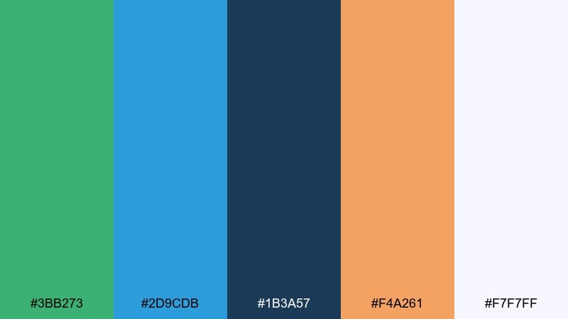 glacier apricot green blue orange color palette with hex codes