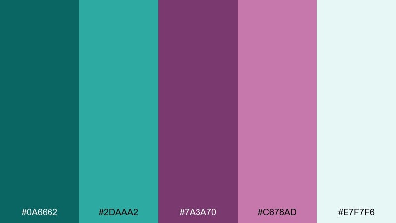 glacier berry teal plum color palette with hex codes