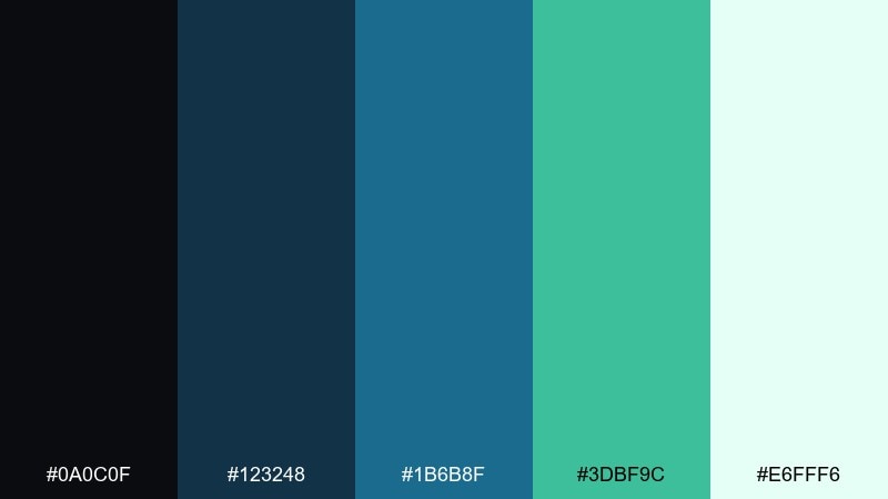 glacier botanica black blue green color palette with hex codes