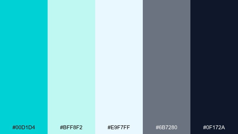 glacier glow bright turquoise color palette with hex codes