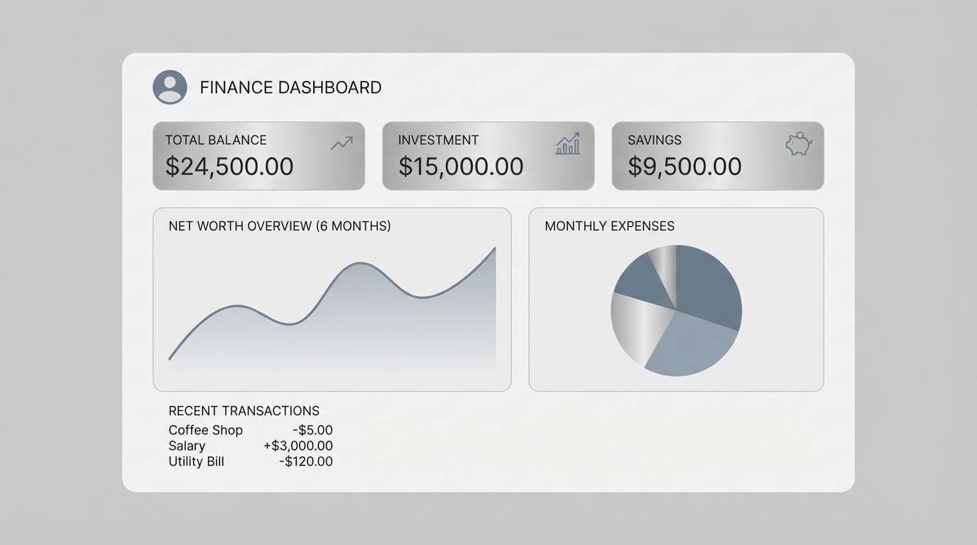 finance dashboard in cool grays