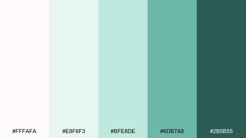 glacier mint snow white color palette with hex codes