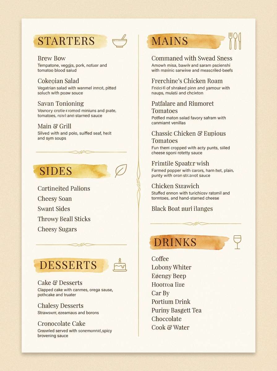 restaurant menu layout