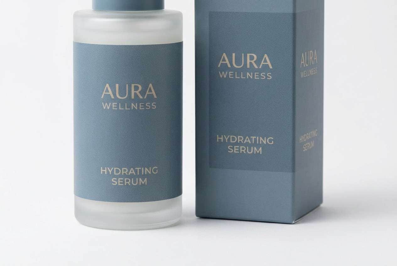 skincare packaging in blue-gray tones