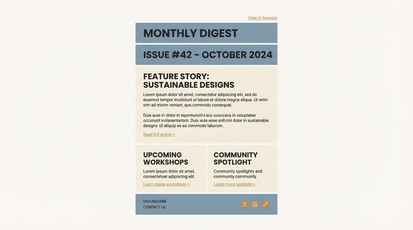 newsletter design in moody blue-grays