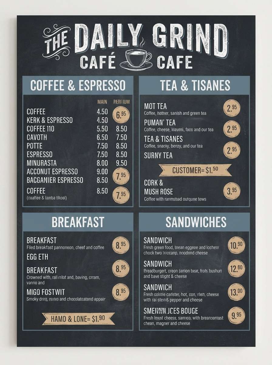 cafe menu in chalkboard coastal colors