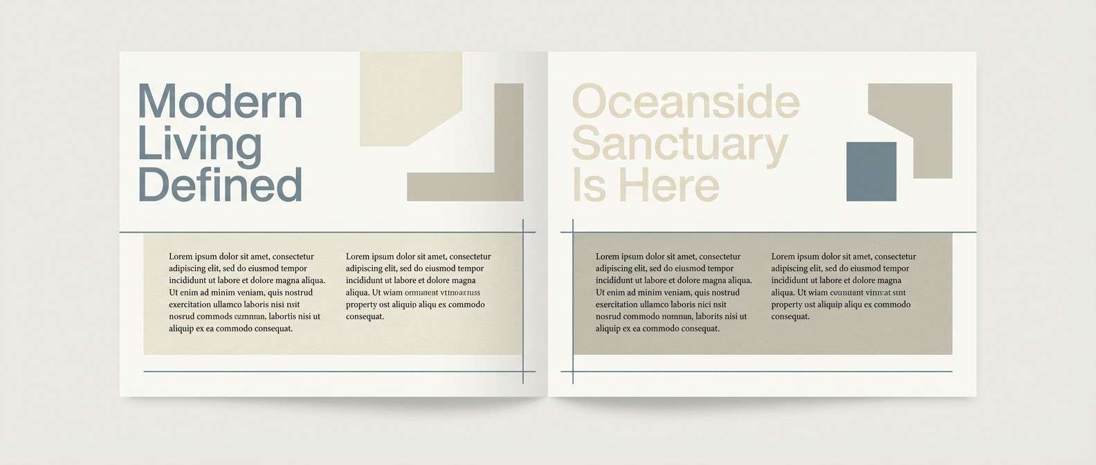 real estate brochure layout in quiet tones