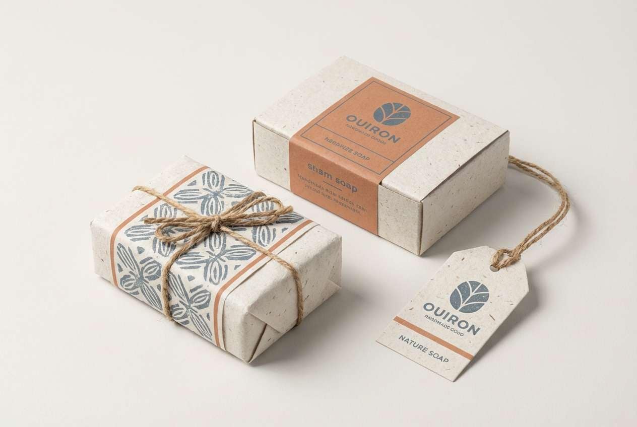 handmade packaging in stormy clay tones