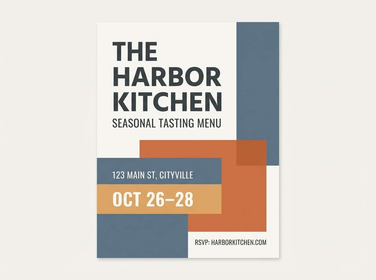 restaurant flyer in marina sunset tones