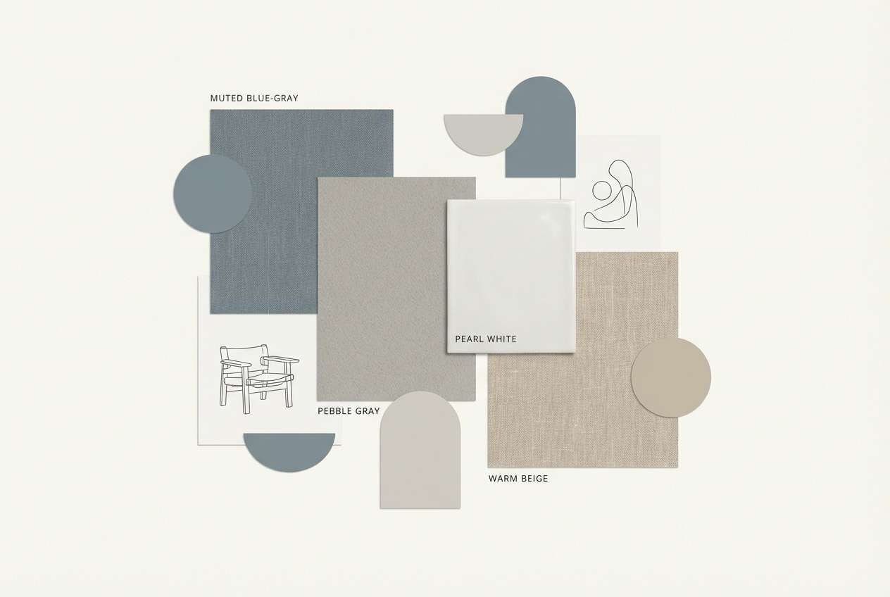 interior mood board in pebble neutrals