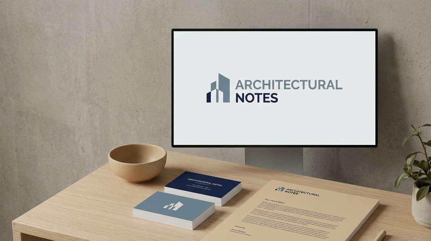 architecture branding set in blueprint tones