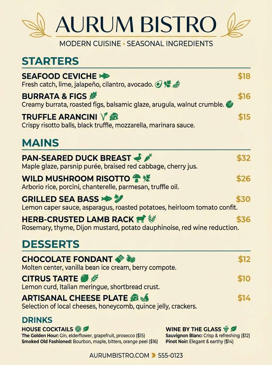 modern restaurant menu