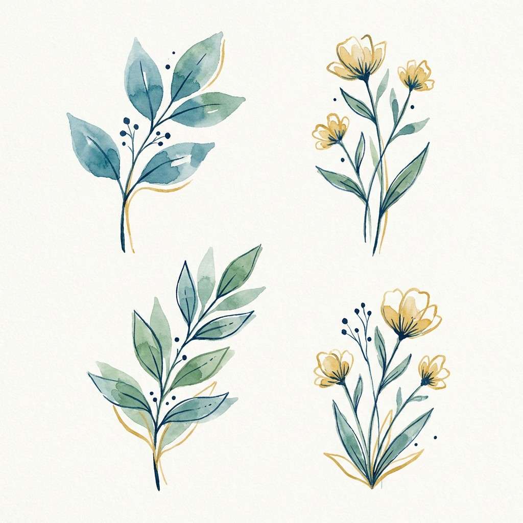 watercolor botanical set