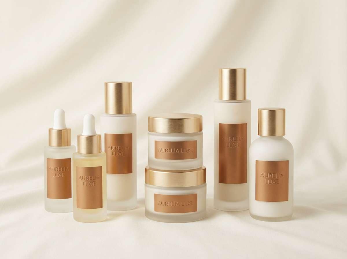 luxury skincare bottles studio shot