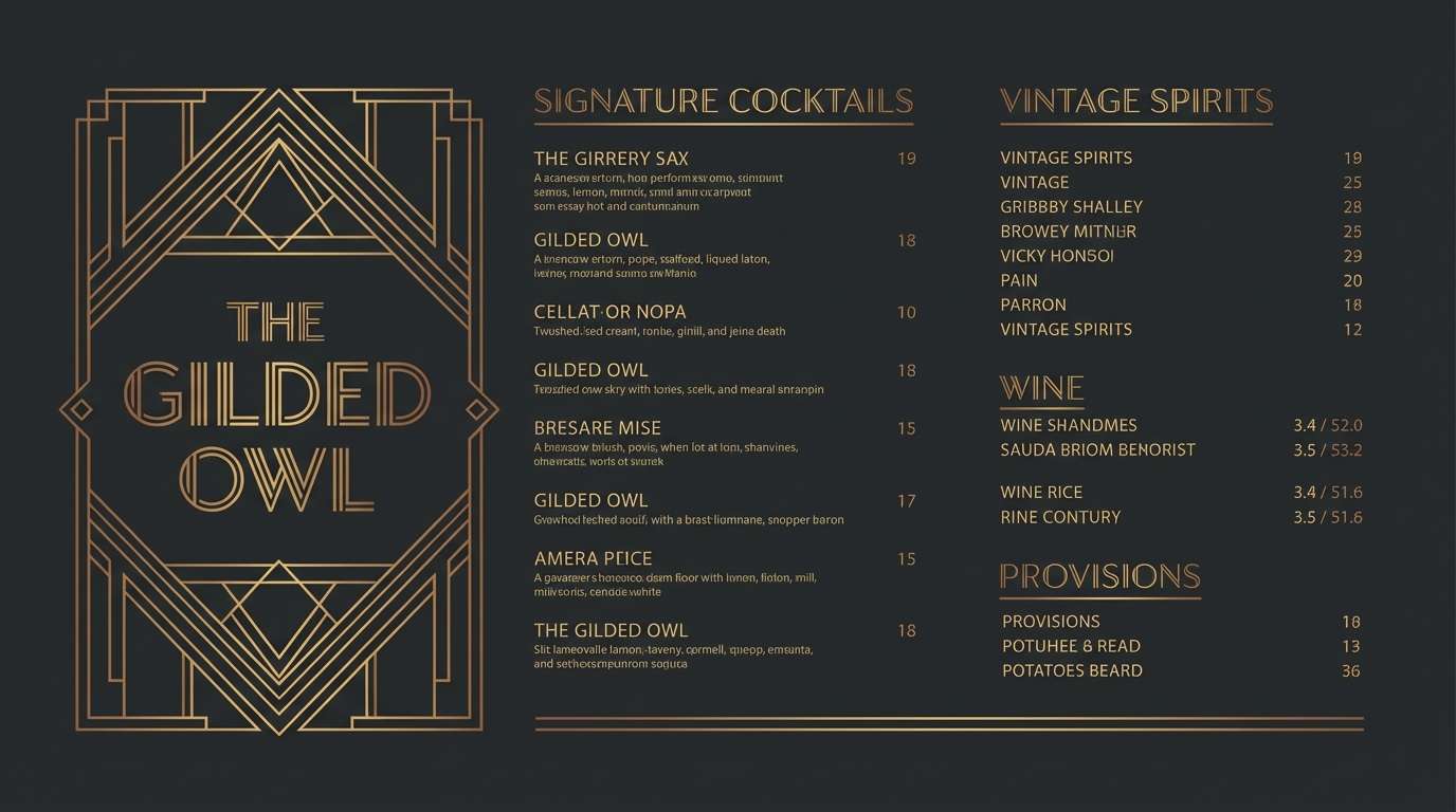 art deco bar menu