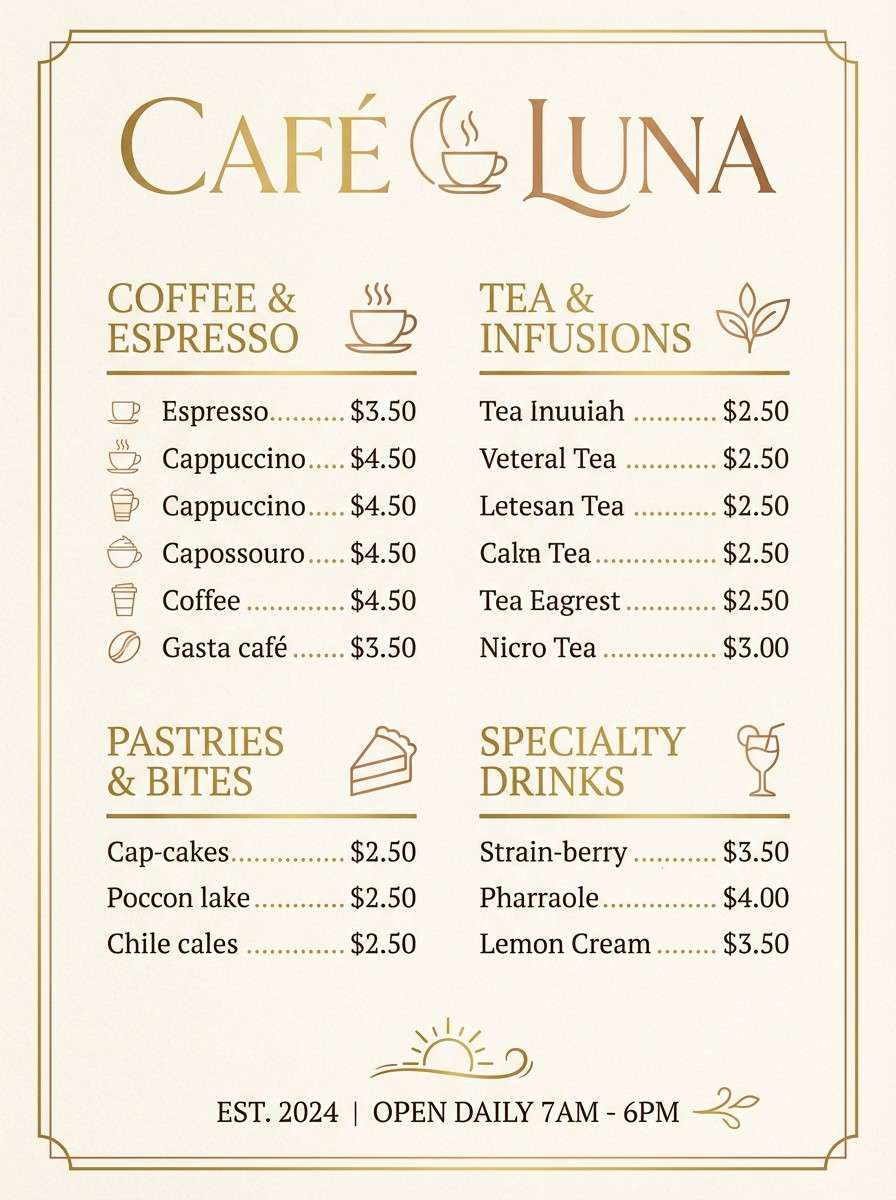 cozy cafe menu poster